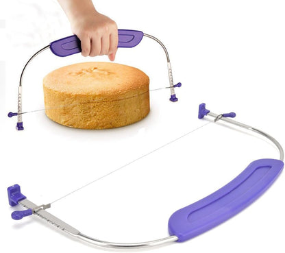 Adjustable Cake Leveler, Stainless Steel Wire Cake Cutter with Anti-Slip Purple PP Handle, Baking Layering Tool