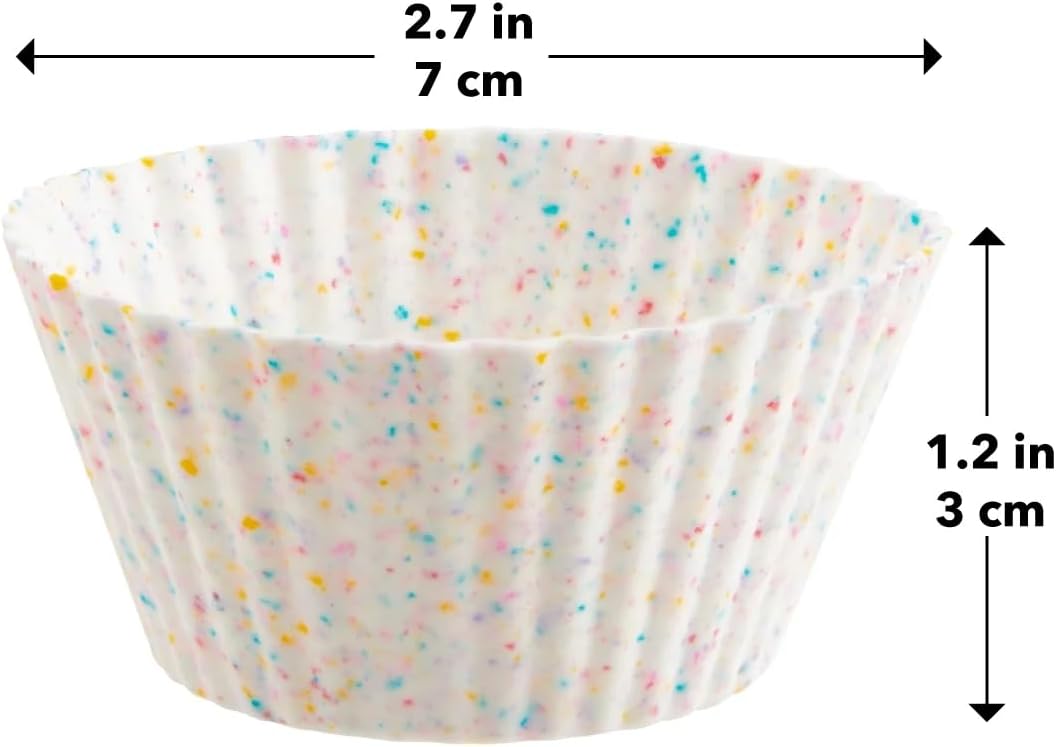 Reusable Silicone 12 Count Standard Muffin, Cupcake, or Snack Baking Cups Muffin Liners, Multi-Color Confetti, Dishwasher Safe