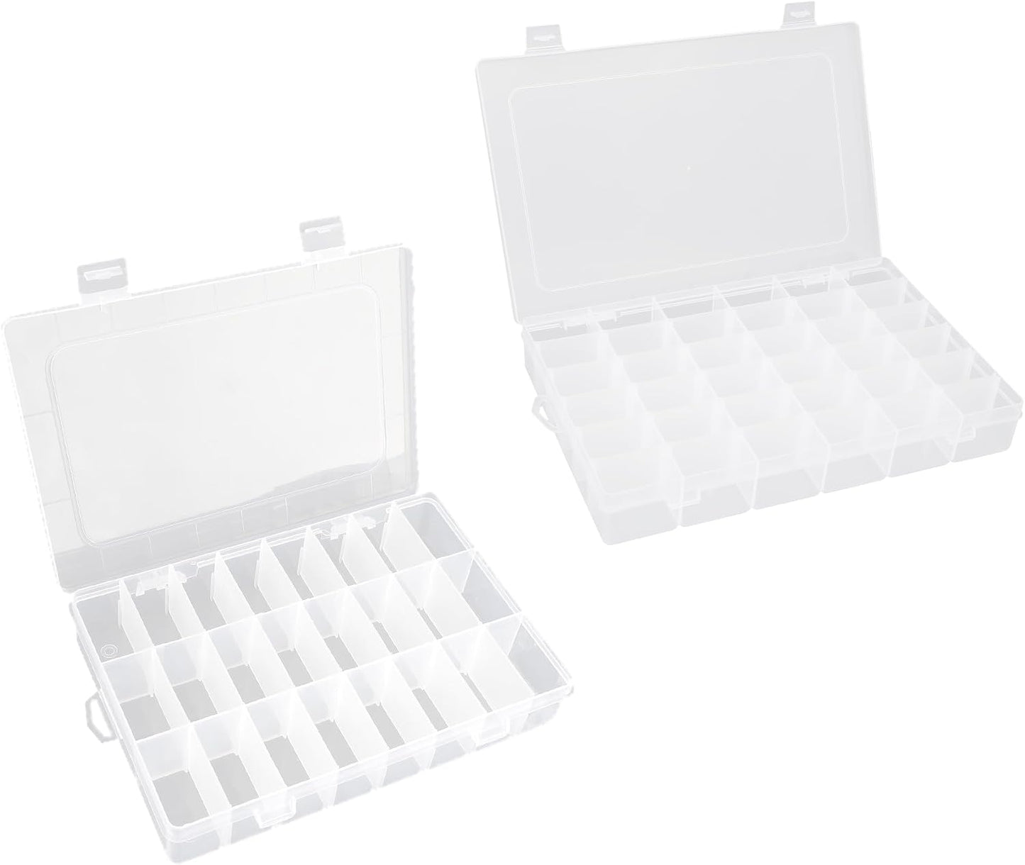 OALCQ 24 Grids Plastic Organizer Box With Dividers Clear Craft Storage Bead Organizer Box Earring Travel Pill Jewelry Organizers Storage Boxes Screw Seed Small Parts Hair Tie
