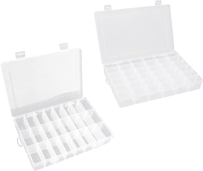 OALCQ 24 Grids Plastic Organizer Box With Dividers Clear Craft Storage Bead Organizer Box Earring Travel Pill Jewelry Organizers Storage Boxes Screw Seed Small Parts Hair Tie