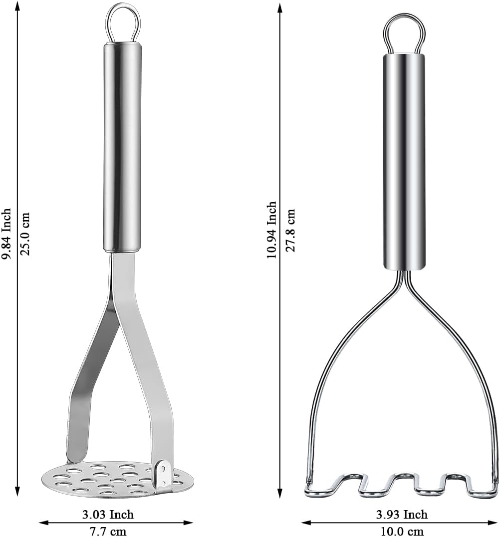 Potato Masher 2 Pcs, Kyraton Stainless Steel Heavy Duty Mash Potatoes Masher Kitchen Tool Utensils for Avocado Potatoes Beans Meat Vegetables, Kitchen Gadgets