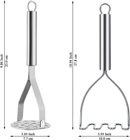 Potato Masher 2 Pcs, Kyraton Stainless Steel Heavy Duty Mash Potatoes Masher Kitchen Tool Utensils for Avocado Potatoes Beans Meat Vegetables, Kitchen Gadgets
