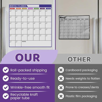 Monthly Magnetic Calendar for Refrigerator - 17"x17" Dry Erase Board, Large Writing Space, 8 Markers & Eraser - Family Schedule Planner, Stain-Resistant with Strong Magnets (Sunday Start)