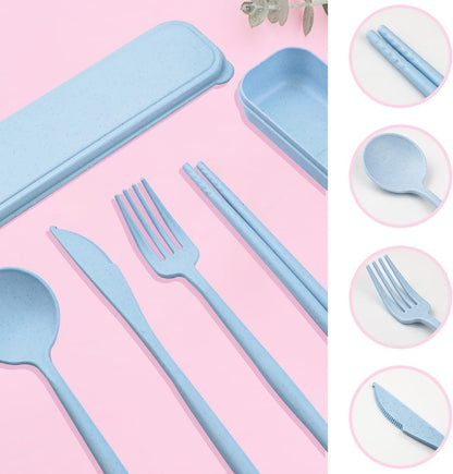 ELANE 4 Sets Reusable Travel Utensils Set with Case,Camping Cutlery Set Reusable Cutlery Set with Case,Utensil Sets for Lunch Picnic Daily Use Outdoor