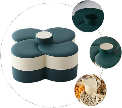 SMASOLO Double Layer Rotating Snack Storage Tray with Lid Divided Candy and Nut Organizer for Home Office and Party Use Green