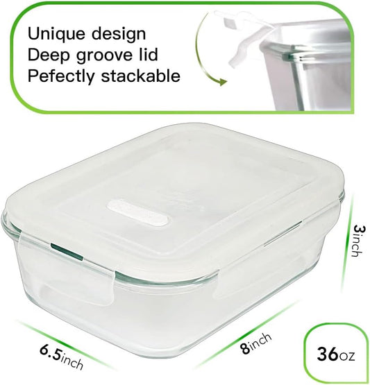 DAS TRUST [5-Packs, 36 Oz. Glass Meal Prep Containers with Locking Lids Glass Food Containers,Airtight Lunch Container,Microwave, Oven, Freezer and Dishwasher (4.5 Cup, Clear)