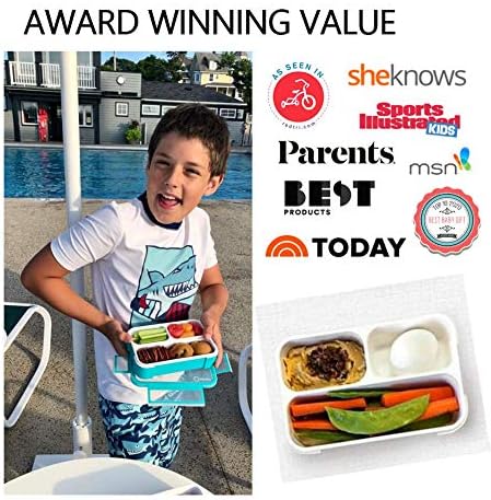 Small Snack Containers for Kids Toddlers - 3 Compartments (Set of 2) - Leak-Proof Reusable Boxes with Lids - BPA-Free Plastic Mini Bento Lunch Box - Holds 2 Cups Capacity (Pastel Blue+Teal Sparkle)