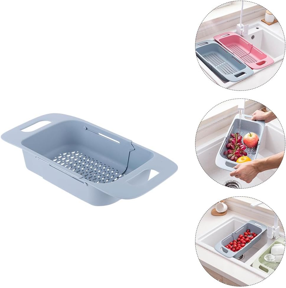 Cabilock Extendable Over The Sink Colander Fruits and Vegetables Drain Basket Expandable Dish Drying Rack Adjustable Trainer Sink Washing Basket for Kitchen