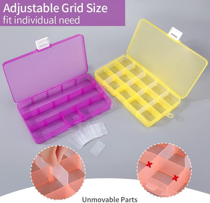 Opret 15 Grids Bead Organizer(4 Pack), Earring Organizer Box, SMALL Plastic Clear Organizing Containers with Adjustable Dividers for Crafts Jewelry Screws Small Items, Size 6.9×3.9×0.9in
