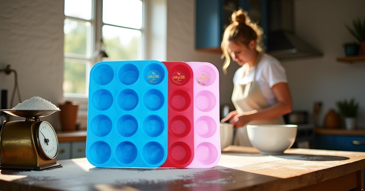 12 Cups Silicone Muffin Pan - Set of 3 Pack Regular Size Silicone Mold - Set of 3 Mixed Colors Cake Pan - Cupcake Baking Pan/Non - Stick Mold - Dishwasher - Microwave Safe