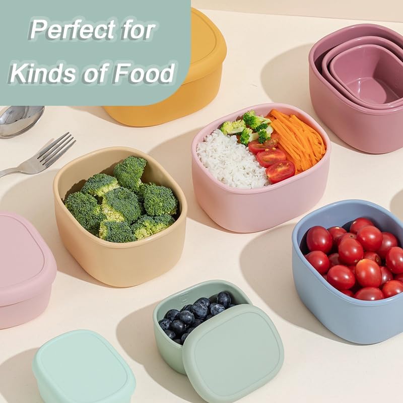 Reusable Nesting Silicone Food Storage Containers, Set of 3 Lunch Box Bento with Lids, Airtight Snack Container, BPA Free, Dishwasher Microwave Oven Freezer Safe (6.7oz, 10oz, 20oz) (Royal Blue)