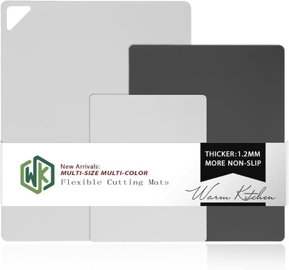 WK Flexible Plastic Cutting Mats for Kitchen Set of 3, Non Slip Cutting Mat, Thin Cutting Sheets, BPA Free, Dishwasher Safe, Multi Sizes, Multi Colors