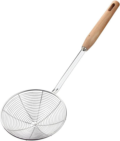 IQCWOOD Spider Strainer with Wood Handle - 5.5 Inch Fryer Scoop