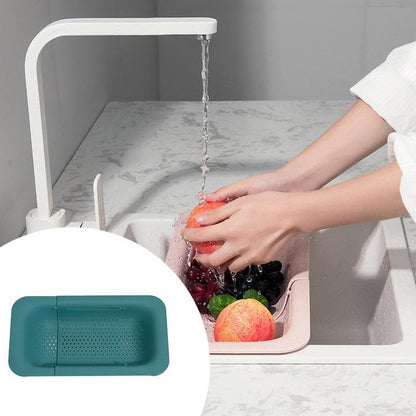 Over the Colander Strainer Wash Vegetables and Fruits, Drain Cooked Pasta and Dry Dishes - Extendable - Vegetable Washing For Fruits, Drain Cooked Pasta and Dishes (Green, One Size)