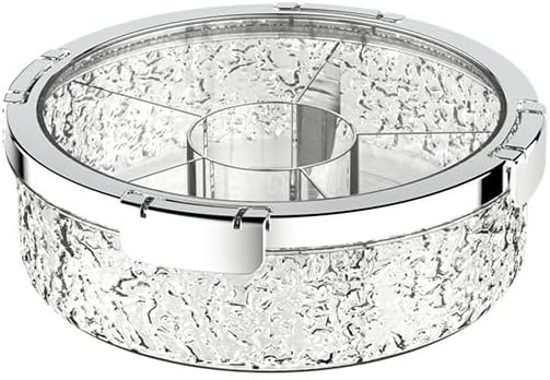 Rotating Divided Serving Tray with Lid, Clear Glacier Pattern Snack Box, Sealed Nut and Candy Storage Container, Round Fruit Platter for Party