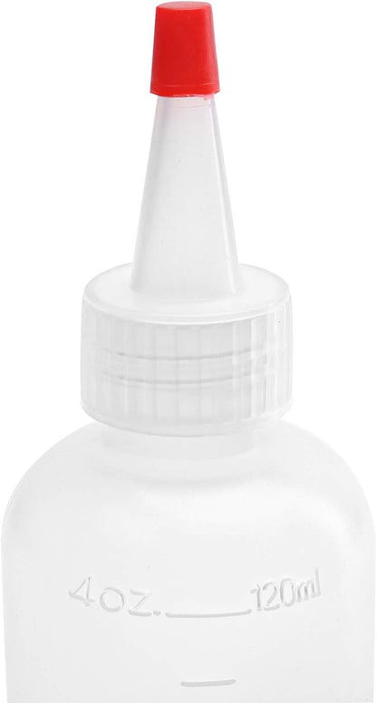 Hedume 30 Pack 4-Ounce Plastic Squeeze Bottles with Red Tip Cap and Measurement - BPA-Free, Latex-Free, Food-Grade - Good for Crafts, Art, Glue, Sauces, Ketchup, BBQ