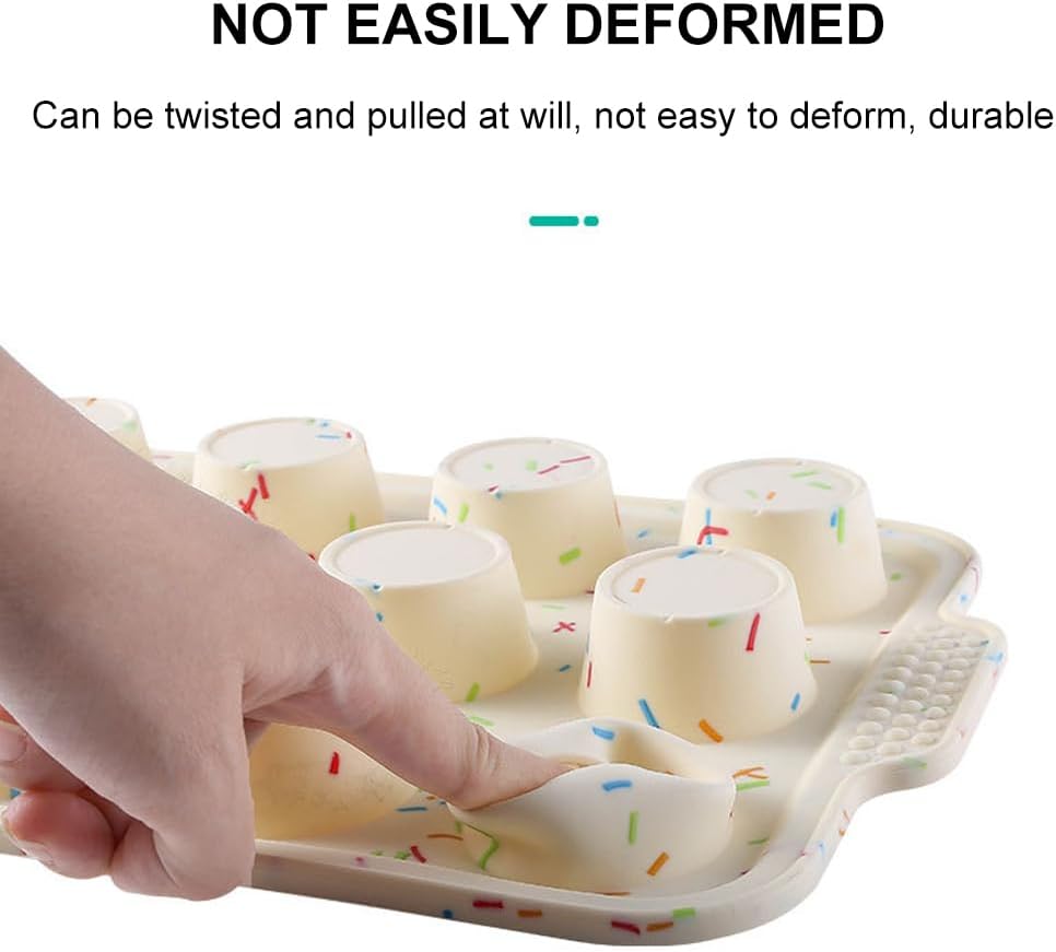 12 Cups Silicone Muffin Pan, Cupcake Pan with Handles, Non Stick Muffin Tray Cupcake Baking Pan for Oven, for Baking Cupcakes, Egg Bites, Oven and Dishwasher Safe(COLOR:as shown)