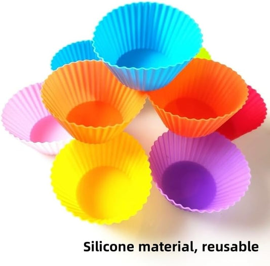 12 Pack Reusable Silicone Baking Cups Set(2.8" Lx1.4" H), Non-stick Muffin Liners, Easy To Clean & Heat-resistant Muffin Molds for Party Birthday Halloween Christmas(Multicolor)