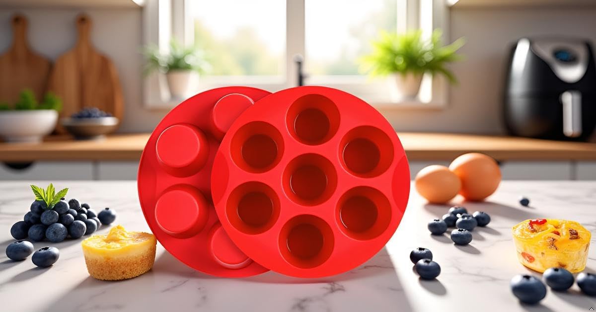 saphe Silicone Muffin Pans for Baking, 7 Cups Air Freyer Cupcake Pan, Nonstick Silicone Muffin molds for for Baking Egg Bite, Muffins, Tart, Cupcake and Quiche, 2 Packs (7 cups)