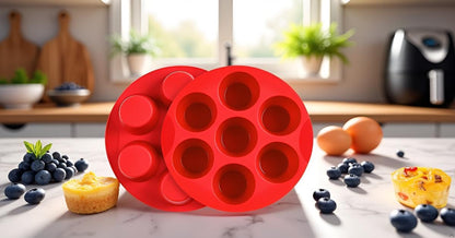 saphe Silicone Muffin Pans for Baking, 7 Cups Air Freyer Cupcake Pan, Nonstick Silicone Muffin molds for for Baking Egg Bite, Muffins, Tart, Cupcake and Quiche, 2 Packs (7 cups)