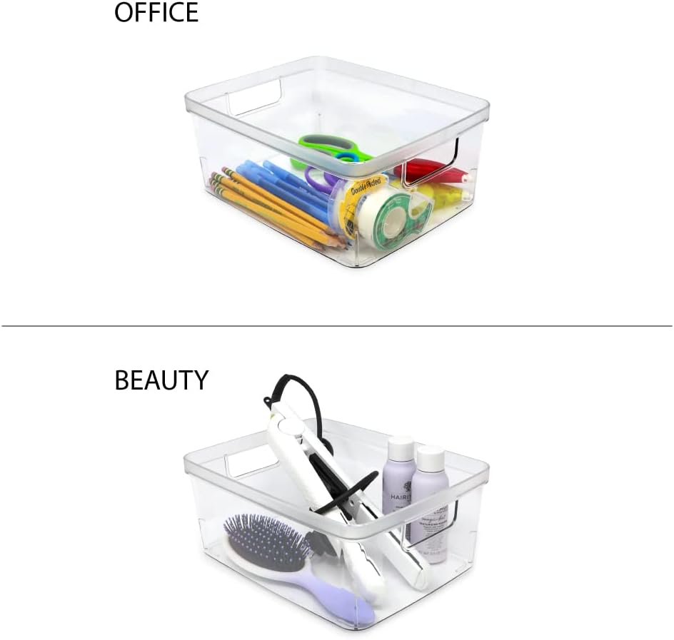 Isaac Jacobs 2-Pack Square Clear Storage Bins (10” L x 10” W x 6.1” H) w/Cutout Handles, Plastic Organizer for Home, Office, Kitchen, Fridge/Freezer, Bathroom, BPA Free, Food Safe (2-Pack, Square)