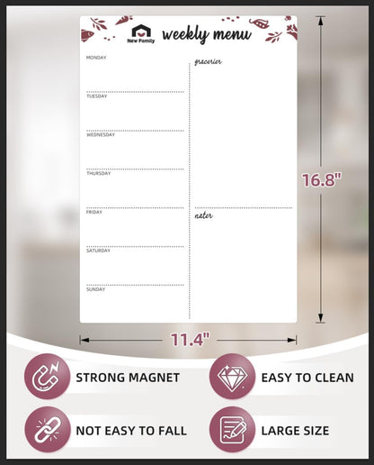 NewFamily Meal Planner for Fridge 16.8" x 11.4" Menu Board for Kitchen Magnetic Refrigerator Weekly Calendar | Grocery | Shopping List | Chore Chart | Dry Erase Board to Do