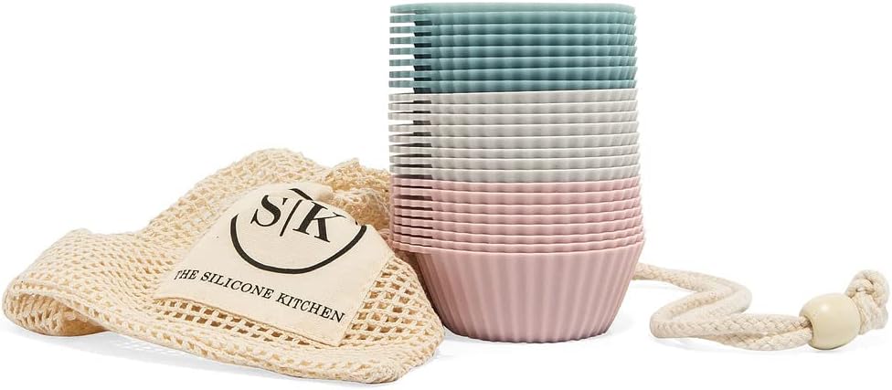 The Silicone Kitchen Reusable Silicone Bento Baking Cups, Non-Toxic, BPA Free, Dishwasher Safe Bento Box Accessories Lunch Box Dividers, Square and Rectangle, 24 Pack, Pink, Blue, Gray