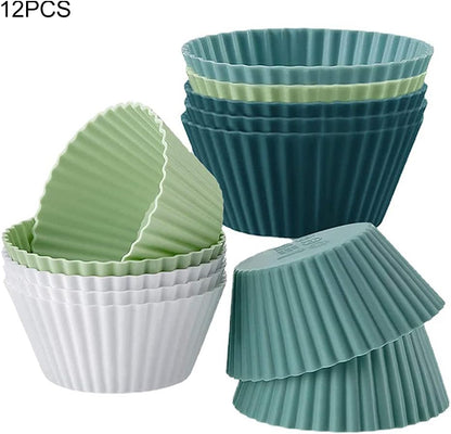 12pcs Silicone Muffin Cups, Reusable Silicone Baking Cups, Cup Cake Molds Set, 4 Color Muffin Liners Pastry Cake Mold Cupcake Liners Lunch Box Dividers, Non-Stick