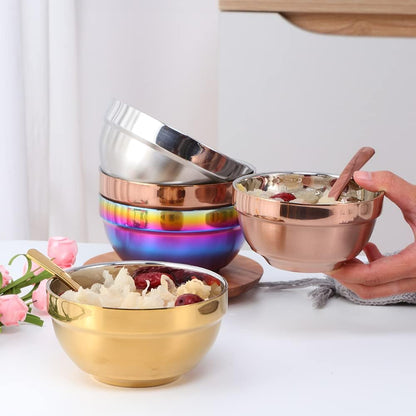 Stainless Steel Bowl Set: 500 ml Cereal Bowl, Set of 10 with Gift Box Included. Double Walled Insulated & Dishwasher Safe, Durable Deep Soup Bowl, Suitable for Home Kitchen & Child (Silver)