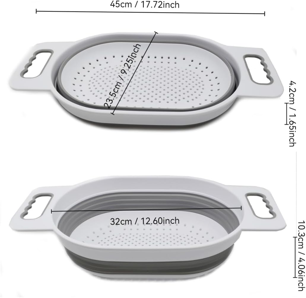 SAMMART 5L (1.3 gallon) Over The Sink Oval Colander (1, Grey/Fluorescent Green)