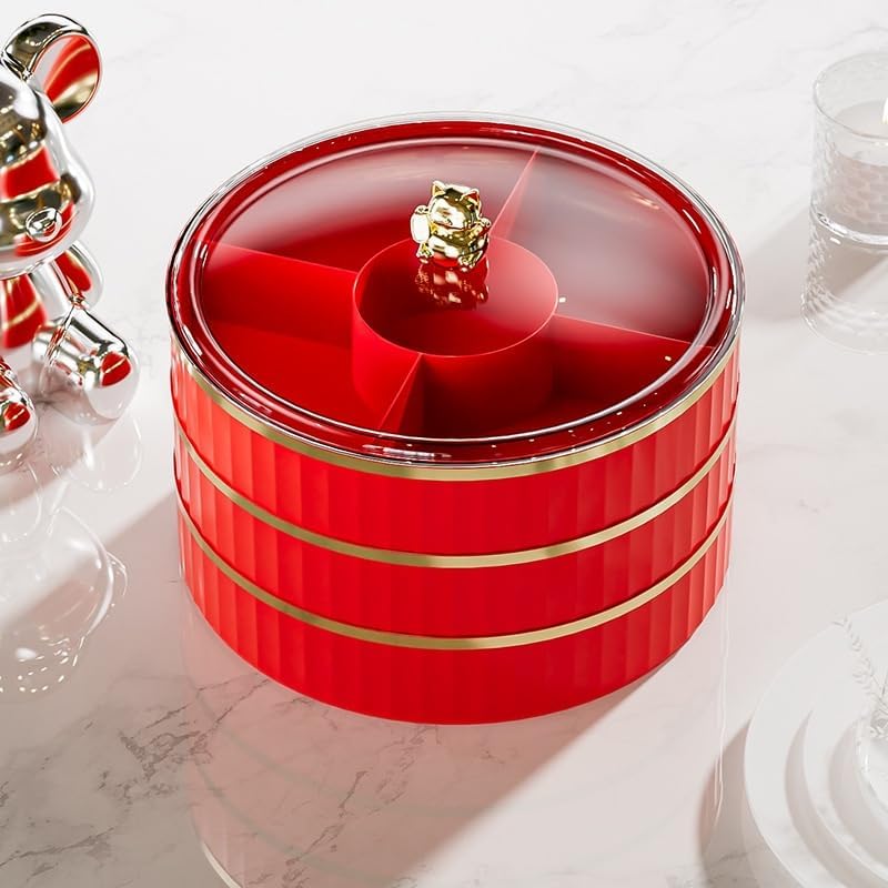 Rotating Snack Organizer with Lid,Accessible Luxury and High-End Snacks, Melon Seeds, Candies, Dried Fruits and Nuts Plate, Living Room Coffee Table, High-Looking Fruit Plate (Cream)
