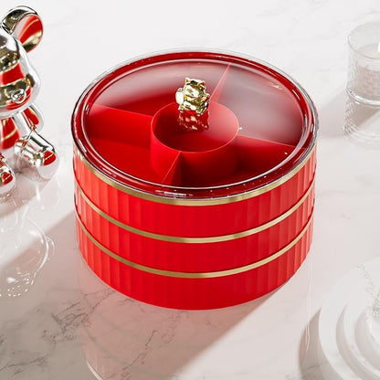 Rotating Snack Organizer with Lid,Accessible Luxury and High-End Snacks, Melon Seeds, Candies, Dried Fruits and Nuts Plate, Living Room Coffee Table, High-Looking Fruit Plate (Cream)