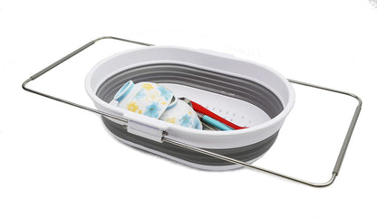 SAMMART 5L (1.3 gallon) Expandable & Collapsible Over The Sink Rectangular Colander (1, White/Grey)