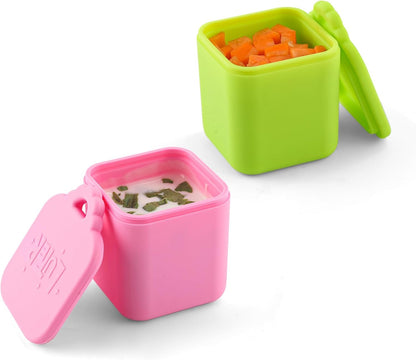 2PCS Dip Containers Compatible with, 4oz Silicone Salad Dressing Container To Go for Most Bento Lunch Box Condiment Dipping Sauce Cups with Lids for Kids School Picnic Travel (Orange, Purple)
