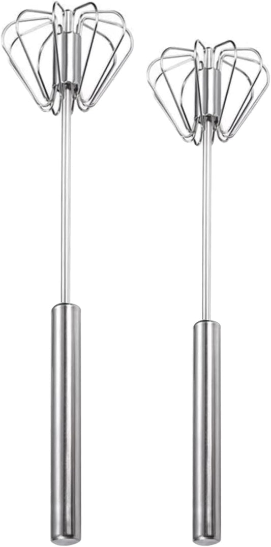 Semi-automatic Whisk, Stainless Steel Egg Beater, Versatile Milk Frother, Hand Push Rotary Whisks Mixer Stirrer for Blending, Whisking, Beating & Stirring (Silver 12+14in)