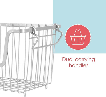 Home Basics Powder Coated Steel Wire Storage Organizer Basket Bin with Handles For Cabinets, Shelves, closet, Kitchen, Bedroom, Laundry Room, Vanity Small