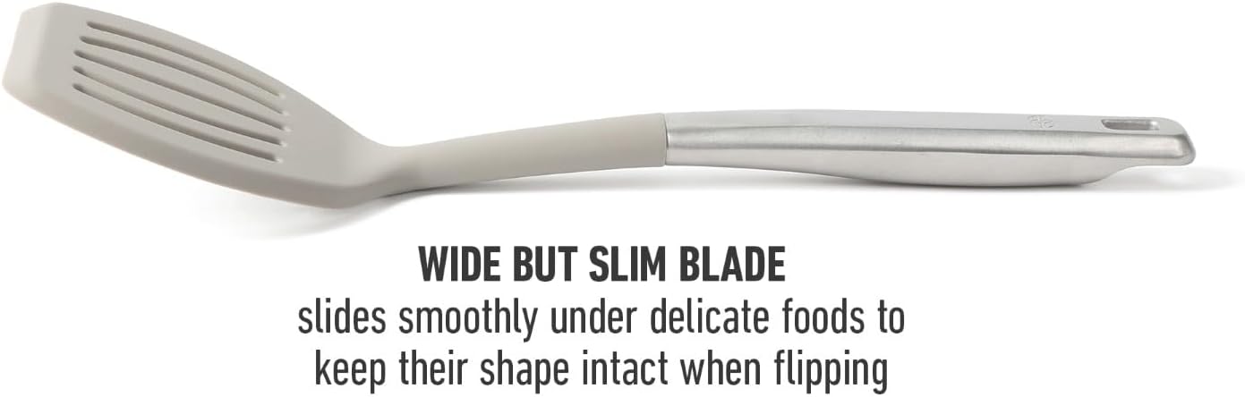Calphalon Slotted Turner, Kitchen Flipping Spatula, Slotted Spatula, Stainless Steel Turner with Silicone Heat Resistance Handle, Nonstick-Safe Spatula for Draining and Flipping (Navy)