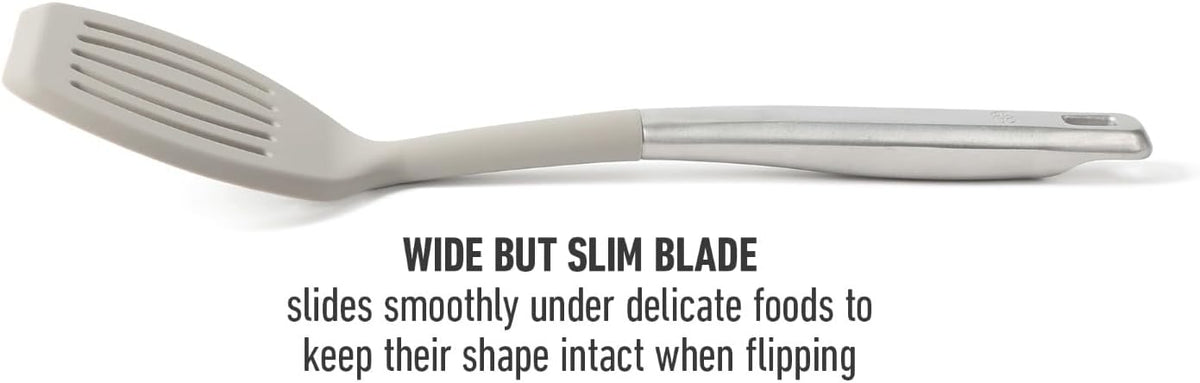 Calphalon Slotted Turner, Kitchen Flipping Spatula, Slotted Spatula, Stainless Steel Turner with Silicone Heat Resistance Handle, Nonstick-Safe Spatula for Draining and Flipping (Navy)