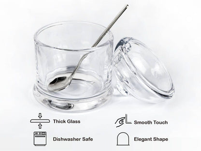 HillSpring Thick Glass Salt Cellar with Stainless Steel Spoon, Clear Container for Kosher, Sea, Himalayan Salt, Sugar, Pepper, Heavyweight Spices Jar, 10 oz (1, Transparent, Medium)