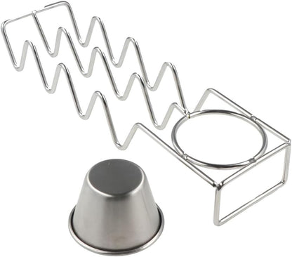 Taco Holders Set of 2, Stainless Steel Taco Shell Holder Stand Holds 4 Tacos Each, Taco Bar Serving Dishes with Sauce Bowl, Stackable Taco Tray Plates for Most Plates & Air Fryers
