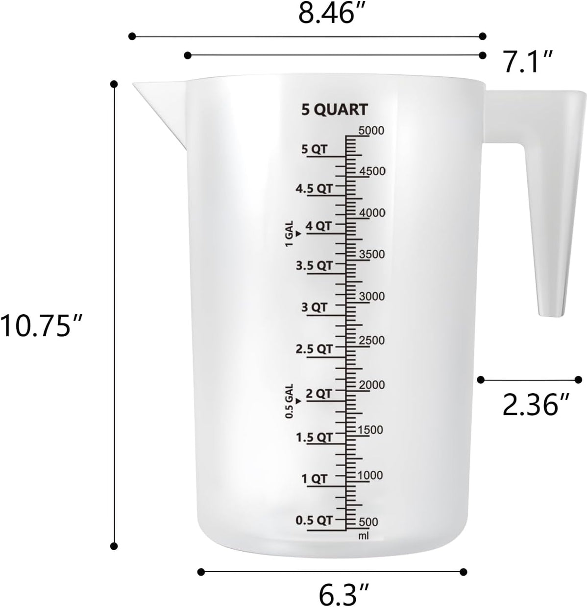 Plastic Measuring Cup with Handle, Pool Chemical Measuring Cup, Plastic Measuring Pitcher for Liquid Mixing, Pouring, Lawn Care, Pet Food, Motor Oil, Laboratory and More (32, Fluid Ounces, 1000ml)