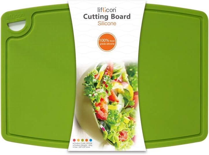 Liflicon Thick Cutting Boards for Kitchen Silicone Chopping Board Set of 2 Mid 12.6'' x 9.1”,Mini 9.1”x7.1” Non-slip Deep Drip Juice Groove Easy Grip Handle,Dishwasher Safe-Red