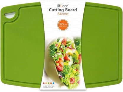 Liflicon Thick Cutting Boards for Kitchen Silicone Chopping Board Set of 2 Mid 12.6'' x 9.1”,Mini 9.1”x7.1” Non-slip Deep Drip Juice Groove Easy Grip Handle,Dishwasher Safe-Red
