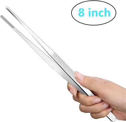Gutsdoor 8 Inch Plating Tweezers Stainless Steel Precision Culinary Tweezer Silver Kitchen Straight Tweezers Tongs