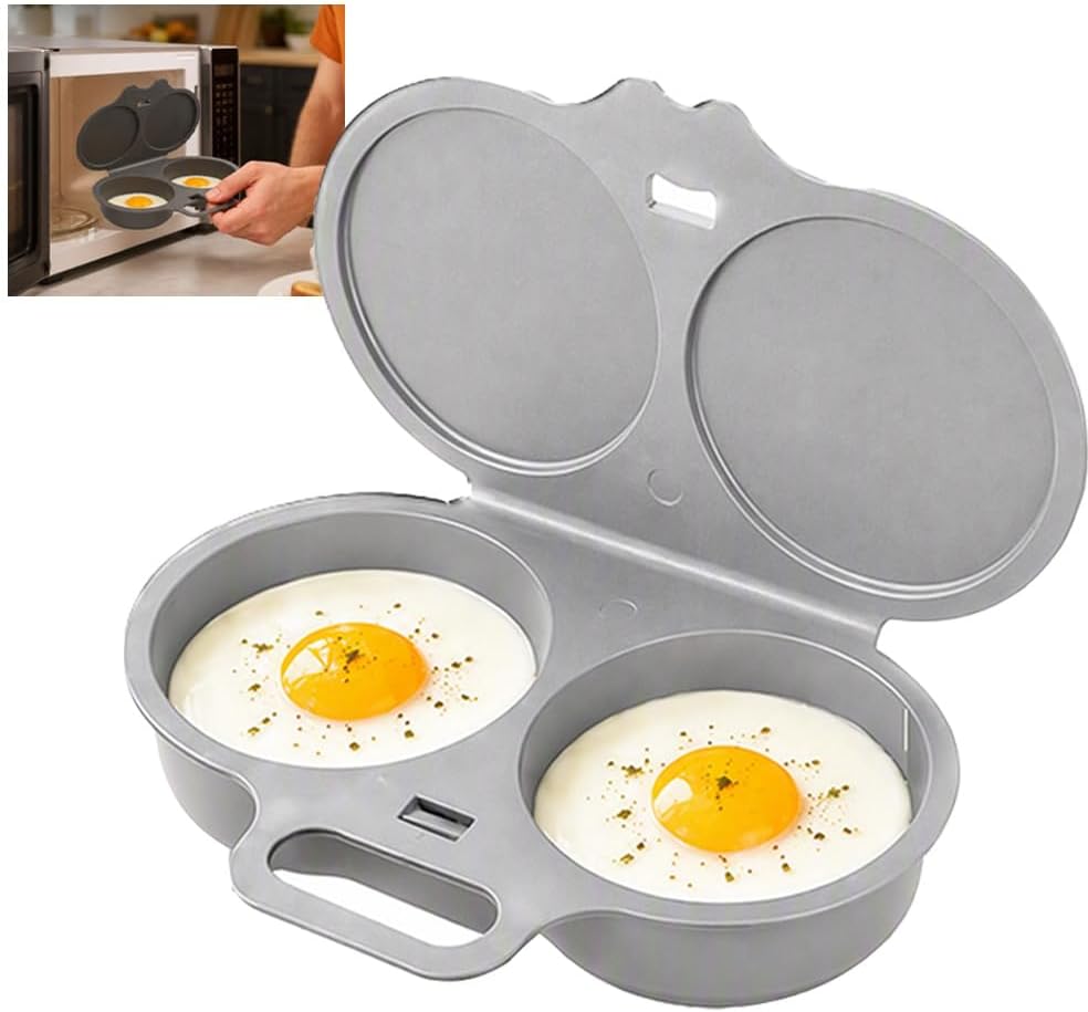 Dual Cavity Microwave Egg Poacher 2 Eggs, Quick Oil-Free Cooking，black