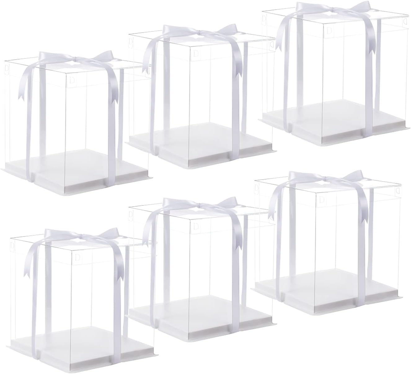 XININSUN 2Pcs Large Cake PET Clear Box, 10" X 10" X 9" with ribbon and pre-folded lid, for 8" cake packing carry, baking cookie display, Carry Tall Layer Gift, Festive Gift Box -White