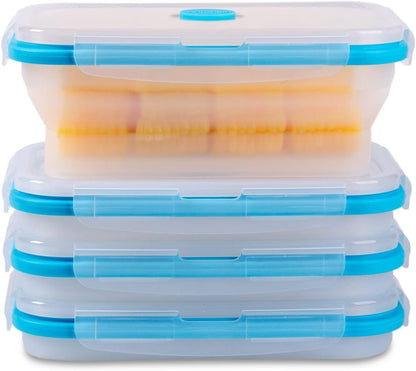 Collapsible Food Storage Containers with Lids, 4 Pack, 40 oz Silicone 1-Compartment Meal Prep Containers Reusable, Lunch Bento Boxes for Adults, Microwave Freezer Dishwasher Safe, BPA-Free, Black