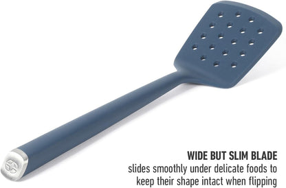 Calphalon Edge Silicone Spoon, Flexible Silicone Cooking Spoon with Reinforced Core, Heat-Resistant Nonstick-Safe Kitchen Spoon for Stirring, Mixing & Serving, Navy
