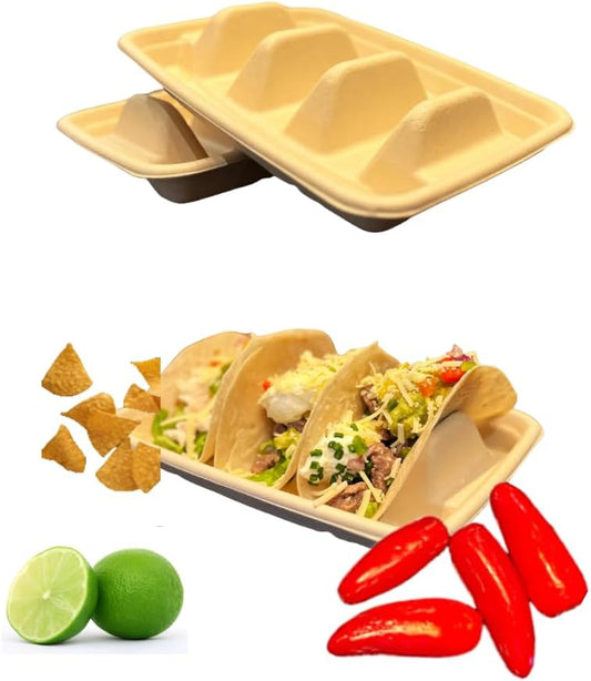 Disposable Taco Holder- 25 pack Biodegradable Taco Plate- Taco Kit, Taco Party Supplies,Taco Tray,Taco Boats, Taco Tuesday Kit, Tuesday lazy.