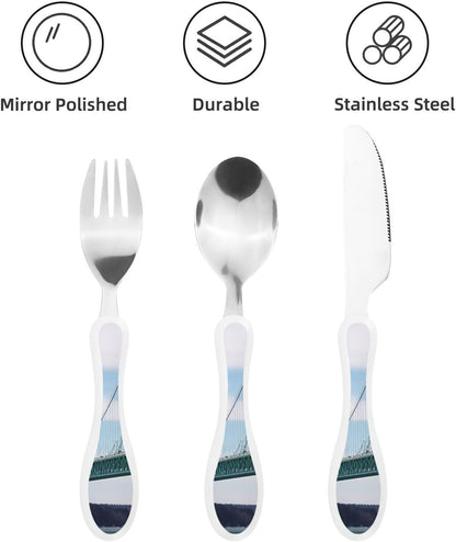 3-Piece Kids Silverware Set With Storage Case, Stainless Steel Reusable Children Safe Knife Spoon Fork Set Ocean Sea Animal Shark Children Flatware Set For Kids Lunch Box